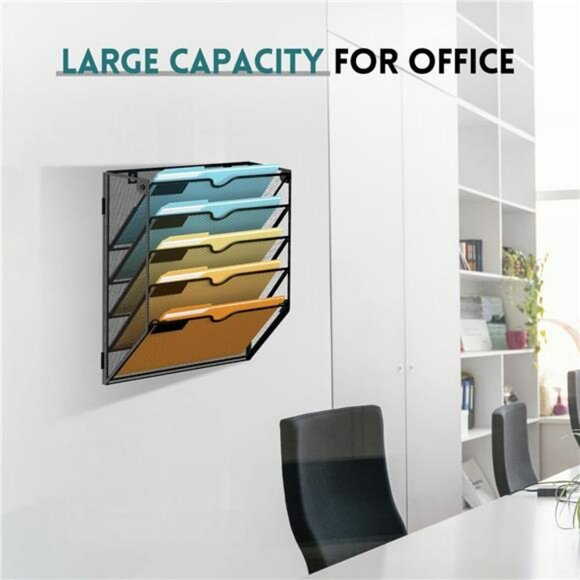Wall mounted file organizer 5 tier mesh hanging mail holder office rack - Picture 5 of 8